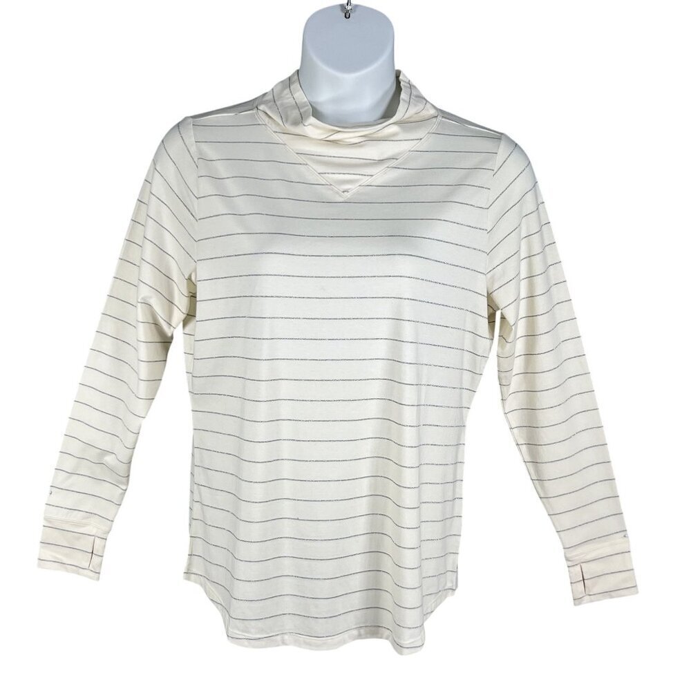 T by Talbots NWT Womens 1X Long Sleeve Metallic Striped Cowl Neck Top Nautical